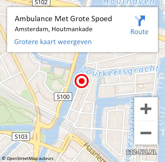 Locatie op kaart van de 112 melding: Ambulance Met Grote Spoed Naar Amsterdam, Houtmankade op 14 mei 2024 16:00