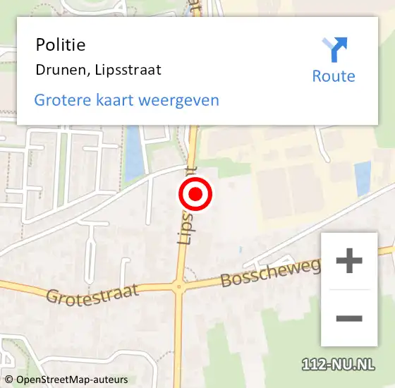 Locatie op kaart van de 112 melding: Politie Drunen, Lipsstraat op 14 mei 2024 16:08
