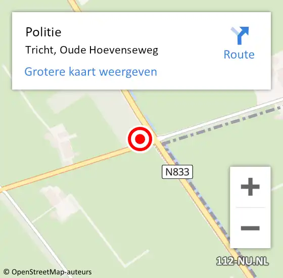 Locatie op kaart van de 112 melding: Politie Tricht, Oude Hoevenseweg op 14 mei 2024 16:11
