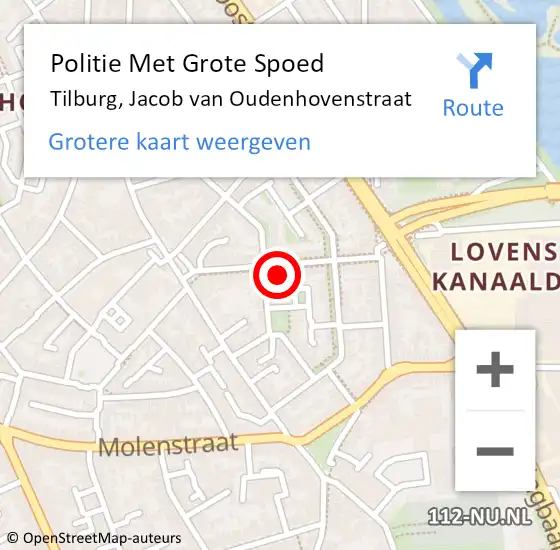 Locatie op kaart van de 112 melding: Politie Met Grote Spoed Naar Tilburg, Jacob van Oudenhovenstraat op 14 mei 2024 16:14