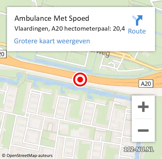 Locatie op kaart van de 112 melding: Ambulance Met Spoed Naar Vlaardingen, A20 hectometerpaal: 20,4 op 14 mei 2024 16:20