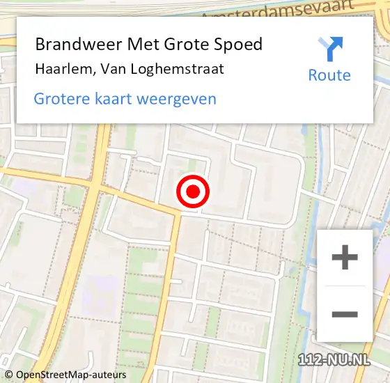 Locatie op kaart van de 112 melding: Brandweer Met Grote Spoed Naar Haarlem, Van Loghemstraat op 14 mei 2024 16:22