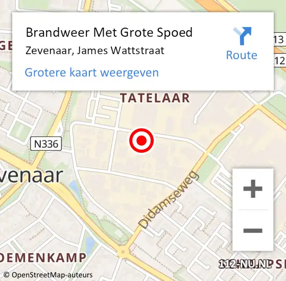 Locatie op kaart van de 112 melding: Brandweer Met Grote Spoed Naar Zevenaar, James Wattstraat op 14 mei 2024 16:30