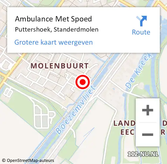 Locatie op kaart van de 112 melding: Ambulance Met Spoed Naar Puttershoek, Standerdmolen op 14 mei 2024 16:32