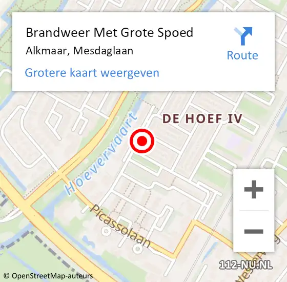 Locatie op kaart van de 112 melding: Brandweer Met Grote Spoed Naar Alkmaar, Mesdaglaan op 14 mei 2024 16:32