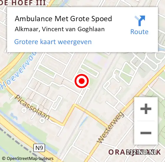 Locatie op kaart van de 112 melding: Ambulance Met Grote Spoed Naar Alkmaar, Vincent van Goghlaan op 14 mei 2024 16:36