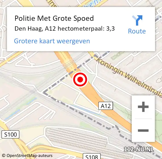 Locatie op kaart van de 112 melding: Politie Met Grote Spoed Naar Den Haag, A12 hectometerpaal: 3,3 op 14 mei 2024 16:36