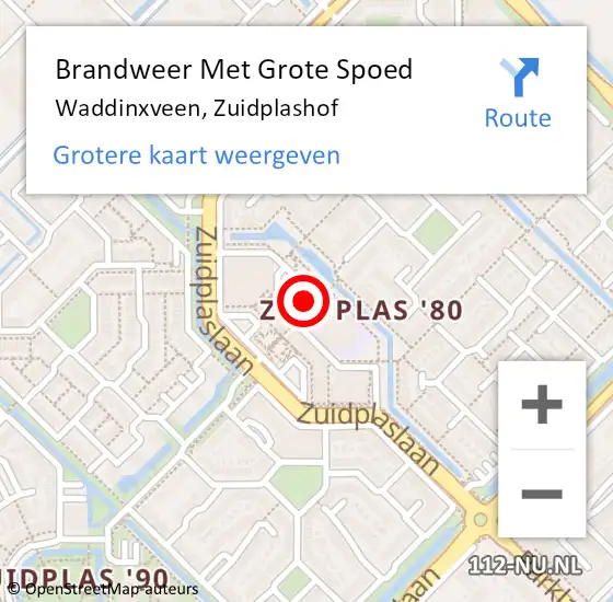 Locatie op kaart van de 112 melding: Brandweer Met Grote Spoed Naar Waddinxveen, Zuidplashof op 14 mei 2024 16:44