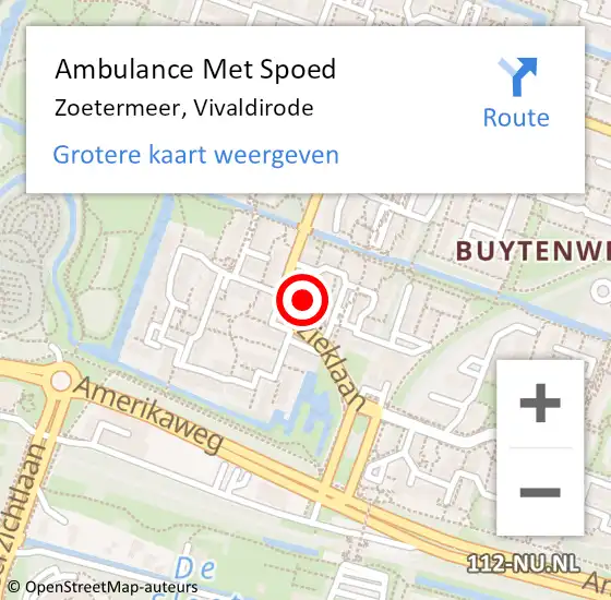 Locatie op kaart van de 112 melding: Ambulance Met Spoed Naar Zoetermeer, Vivaldirode op 14 mei 2024 16:48