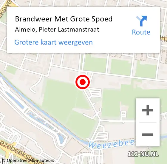 Locatie op kaart van de 112 melding: Brandweer Met Grote Spoed Naar Almelo, Pieter Lastmanstraat op 14 mei 2024 16:51