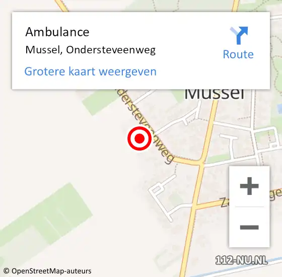 Locatie op kaart van de 112 melding: Ambulance Mussel, Ondersteveenweg op 14 mei 2024 16:52