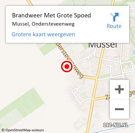 Locatie op kaart van de 112 melding: Brandweer Met Grote Spoed Naar Mussel, Ondersteveenweg op 14 mei 2024 16:53