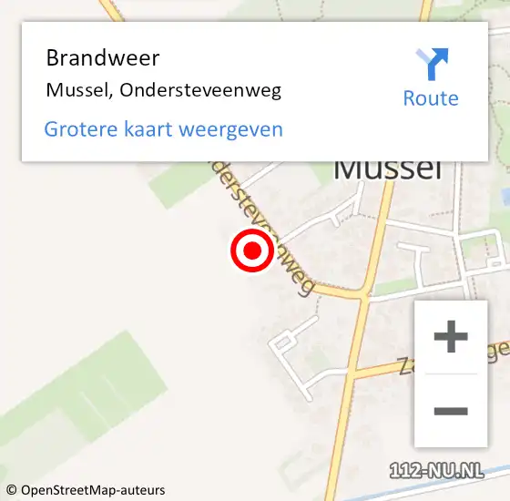 Locatie op kaart van de 112 melding: Brandweer Mussel, Ondersteveenweg op 14 mei 2024 16:53