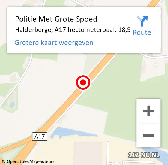 Locatie op kaart van de 112 melding: Politie Met Grote Spoed Naar Halderberge, A17 hectometerpaal: 18,9 op 14 mei 2024 16:53