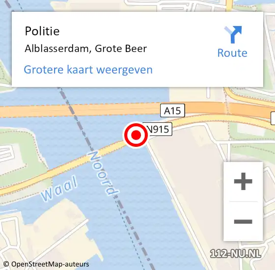 Locatie op kaart van de 112 melding: Politie Alblasserdam, Grote Beer op 14 mei 2024 16:58