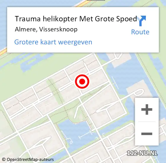 Locatie op kaart van de 112 melding: Trauma helikopter Met Grote Spoed Naar Almere, Vissersknoop op 14 mei 2024 17:03
