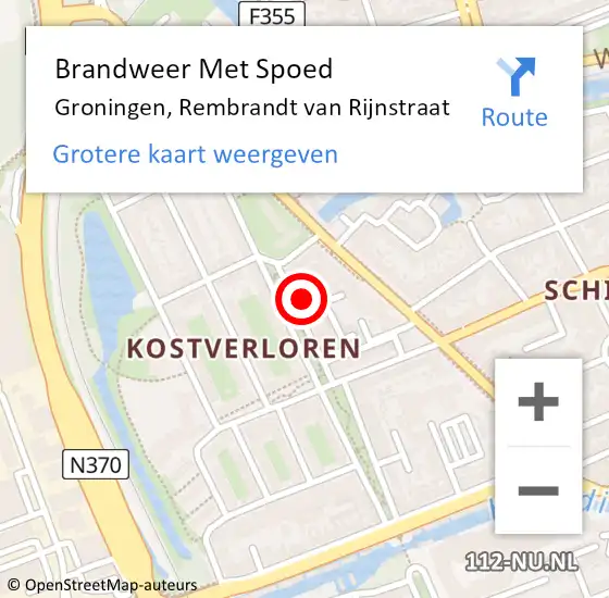 Locatie op kaart van de 112 melding: Brandweer Met Spoed Naar Groningen, Rembrandt van Rijnstraat op 14 mei 2024 17:03