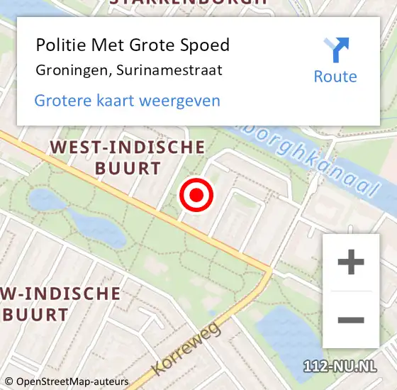 Locatie op kaart van de 112 melding: Politie Met Grote Spoed Naar Groningen, Surinamestraat op 14 mei 2024 17:16