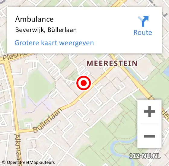 Locatie op kaart van de 112 melding: Ambulance Beverwijk, Büllerlaan op 14 mei 2024 17:16