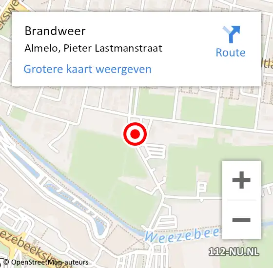 Locatie op kaart van de 112 melding: Brandweer Almelo, Pieter Lastmanstraat op 14 mei 2024 17:32
