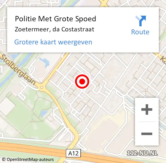 Locatie op kaart van de 112 melding: Politie Met Grote Spoed Naar Zoetermeer, da Costastraat op 14 mei 2024 17:47