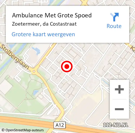 Locatie op kaart van de 112 melding: Ambulance Met Grote Spoed Naar Zoetermeer, da Costastraat op 14 mei 2024 17:47