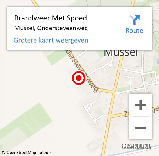 Locatie op kaart van de 112 melding: Brandweer Met Spoed Naar Mussel, Ondersteveenweg op 14 mei 2024 17:55