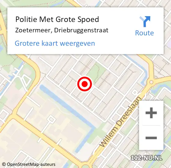 Locatie op kaart van de 112 melding: Politie Met Grote Spoed Naar Zoetermeer, Driebruggenstraat op 14 mei 2024 18:00