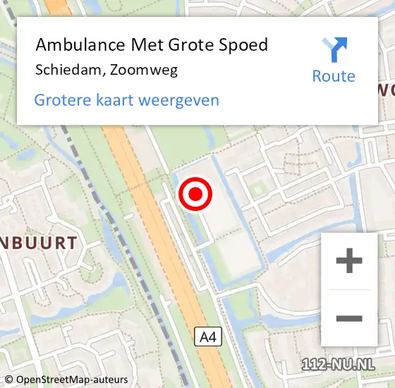 Locatie op kaart van de 112 melding: Ambulance Met Grote Spoed Naar Schiedam, Zoomweg op 14 mei 2024 18:00