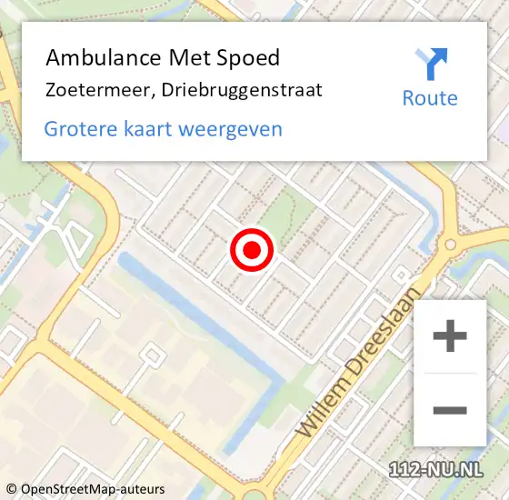 Locatie op kaart van de 112 melding: Ambulance Met Spoed Naar Zoetermeer, Driebruggenstraat op 14 mei 2024 18:01