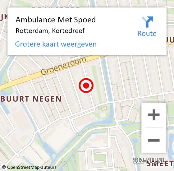 Locatie op kaart van de 112 melding: Ambulance Met Spoed Naar Rotterdam, Kortedreef op 14 mei 2024 18:08