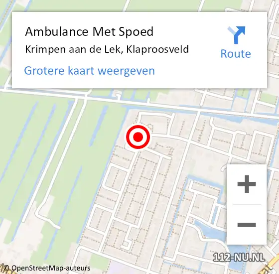 Locatie op kaart van de 112 melding: Ambulance Met Spoed Naar Krimpen aan de Lek, Klaproosveld op 14 mei 2024 18:10