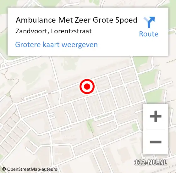 Locatie op kaart van de 112 melding: Ambulance Met Zeer Grote Spoed Naar Zandvoort, Lorentzstraat op 14 mei 2024 18:11