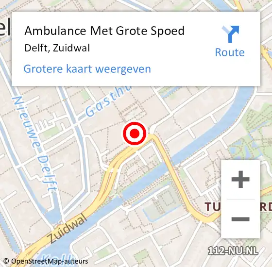 Locatie op kaart van de 112 melding: Ambulance Met Grote Spoed Naar Delft, Zuidwal op 14 mei 2024 18:13