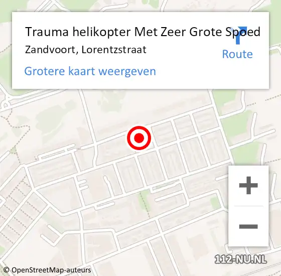 Locatie op kaart van de 112 melding: Trauma helikopter Met Zeer Grote Spoed Naar Zandvoort, Lorentzstraat op 14 mei 2024 18:14