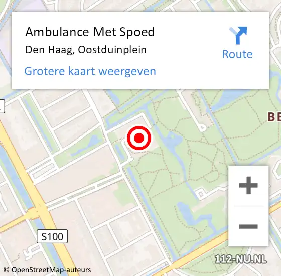 Locatie op kaart van de 112 melding: Ambulance Met Spoed Naar Den Haag, Oostduinplein op 14 mei 2024 18:18