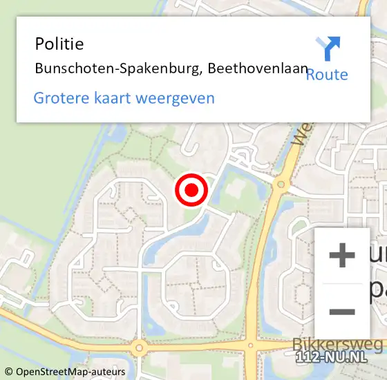 Locatie op kaart van de 112 melding: Politie Bunschoten-Spakenburg, Beethovenlaan op 14 mei 2024 18:29