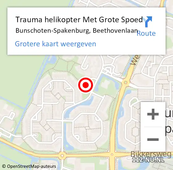 Locatie op kaart van de 112 melding: Trauma helikopter Met Grote Spoed Naar Bunschoten-Spakenburg, Beethovenlaan op 14 mei 2024 18:31