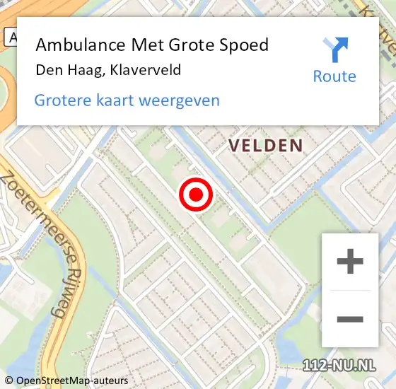 Locatie op kaart van de 112 melding: Ambulance Met Grote Spoed Naar Den Haag, Klaverveld op 14 mei 2024 18:37
