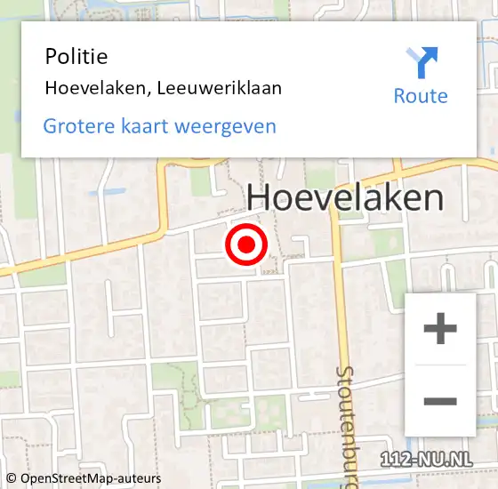 Locatie op kaart van de 112 melding: Politie Hoevelaken, Leeuweriklaan op 14 mei 2024 18:43