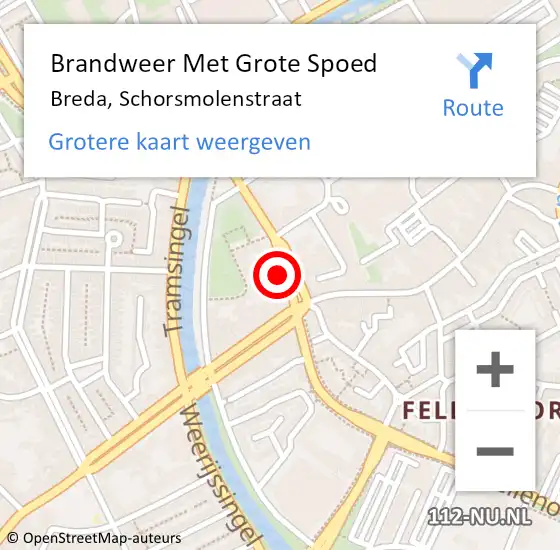 Locatie op kaart van de 112 melding: Brandweer Met Grote Spoed Naar Breda, Schorsmolenstraat op 14 mei 2024 18:47