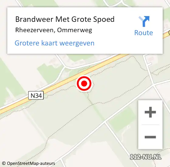 Locatie op kaart van de 112 melding: Brandweer Met Grote Spoed Naar Rheezerveen, Ommerweg op 14 mei 2024 18:48