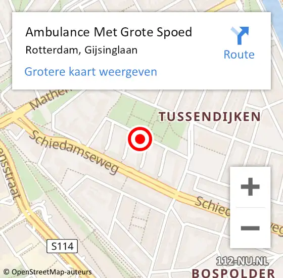 Locatie op kaart van de 112 melding: Ambulance Met Grote Spoed Naar Rotterdam, Gijsinglaan op 14 mei 2024 18:51