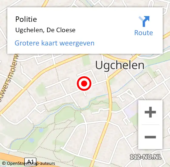 Locatie op kaart van de 112 melding: Politie Ugchelen, De Cloese op 14 mei 2024 18:51