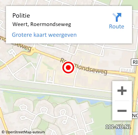 Locatie op kaart van de 112 melding: Politie Weert, Roermondseweg op 14 mei 2024 18:53