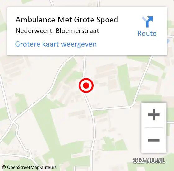 Locatie op kaart van de 112 melding: Ambulance Met Grote Spoed Naar Nederweert, Bloemerstraat op 14 mei 2024 18:58