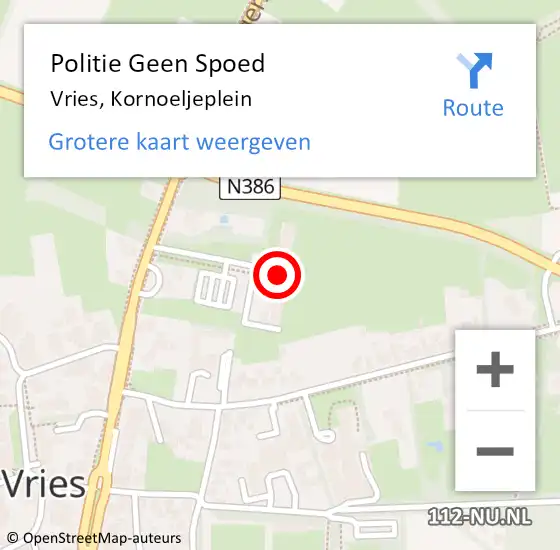 Locatie op kaart van de 112 melding: Politie Geen Spoed Naar Vries, Kornoeljeplein op 14 mei 2024 19:05