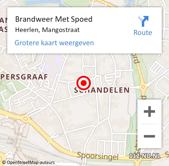 Locatie op kaart van de 112 melding: Brandweer Met Spoed Naar Heerlen, Mangostraat op 14 mei 2024 19:05