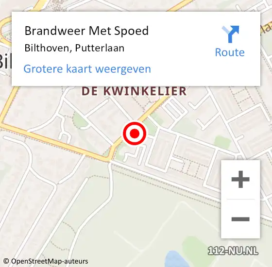 Locatie op kaart van de 112 melding: Brandweer Met Spoed Naar Bilthoven, Putterlaan op 14 mei 2024 19:13