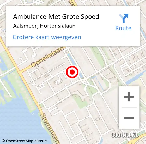 Locatie op kaart van de 112 melding: Ambulance Met Grote Spoed Naar Aalsmeer, Hortensialaan op 14 mei 2024 19:21